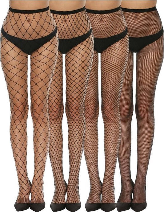 4-Piece Black Fishnet Tights - UNISIZE | Sexy Firm Herringbone Tights | Fishnet Tights | Fishnet Tights