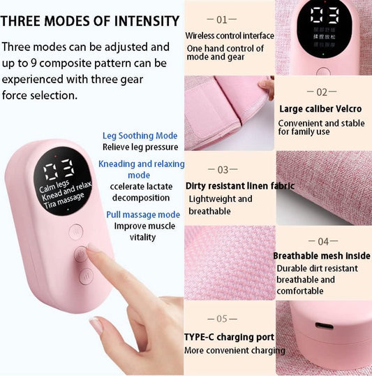 Leg massager - Calf massager - Leg massager for blood circulation - Cordless massage - Air compression - Relieves leg pain - Adjustable intensity (grey)