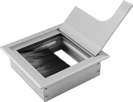 Noble Desk Cable Management System - Square - Desk Cable Management System - Cable Hole with Brush Closure - Cable Organizer - Cable Grommet - Cable Cover - L8xW8xH3cm - Silver.
