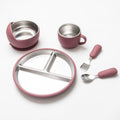 5-Piece Set - Children's Plate - Baby Plate in Stainless Steel - BPA-Free - Non-Slip - Unbreakable - Removable - Suitable for Children 1-3 Years Old - Includes Plate, Bowl, Cup, Fork, Spoon - Pink.