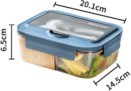 Lunch Box - Children's Lunch Box - Compartmentalized Lunch Box - Reusable Lunch Box - 2-Compartment Lunch Box - Insulated - Sealable - Portable - Microwaveable (Blue).