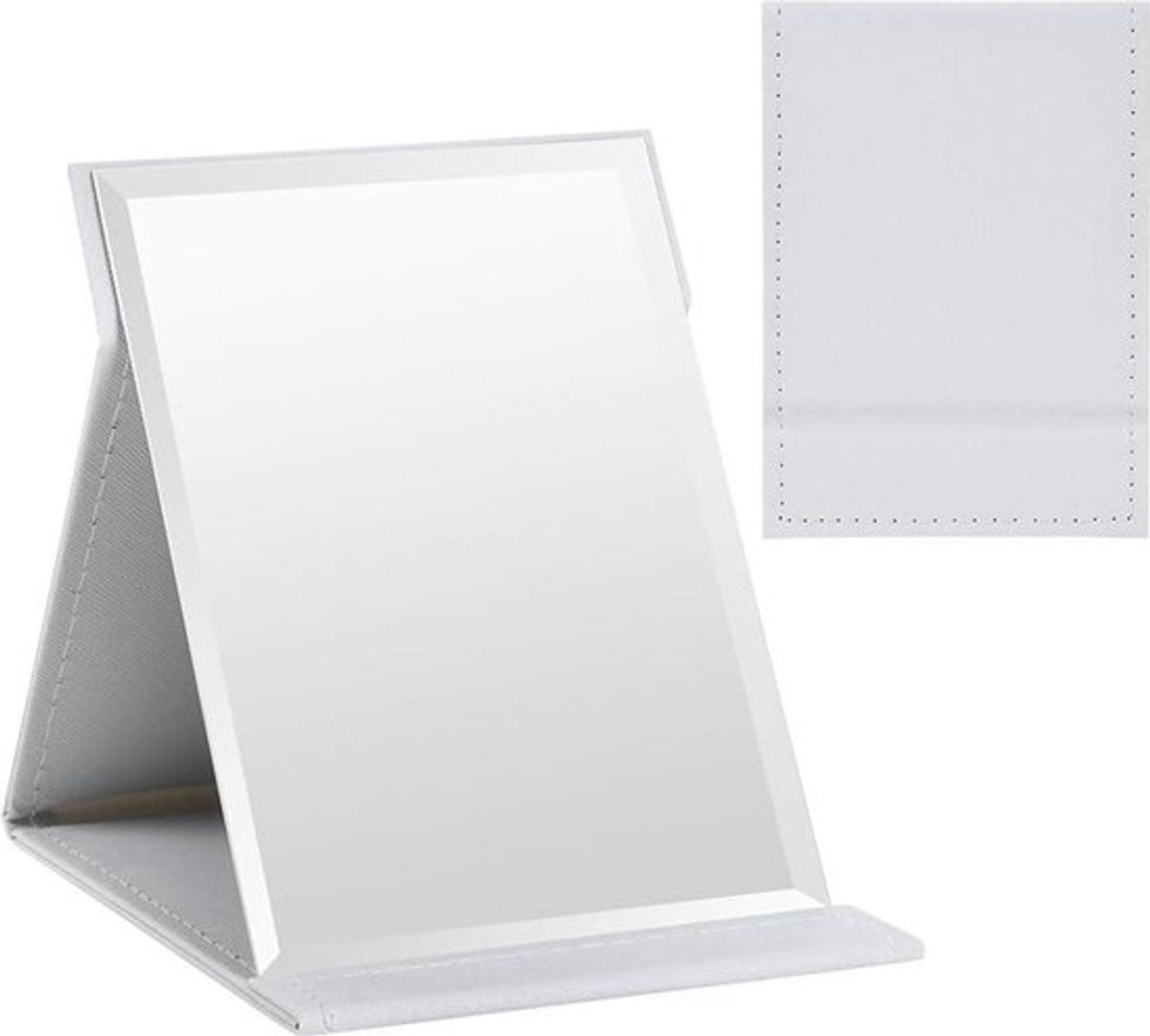 Folding tabletop mirror with PU leather cover – 125 x 17 cm – Portable travel mirror with stand – Makeup mirror for office and camping