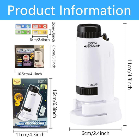 Microscope - Children's Microscope - Portable Pocket Microscope - Mini 60X-180X - Kids Exploration Kit - for Students, Science and Play.