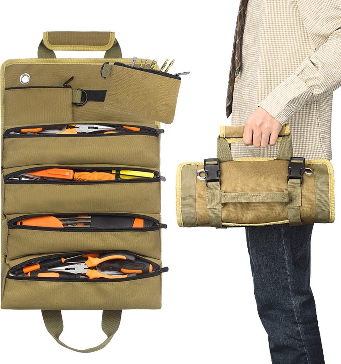 Roll-up tool bag - Tool belt - Open tool bag - with adjustable strap - Drill holder - Canvas - Roll-up pouch - Electrician's kit - Storage rack - Wrench organizer - No tool included!.