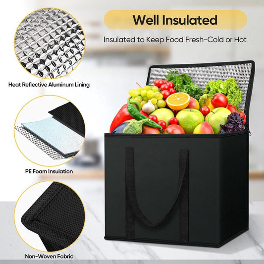 Insulated bag - Set of 2 reusable and insulated grocery bags - Insulated bag - Lunch bag - Picnic bag - Foldable insulated bag - Large, sturdy insulated bag.