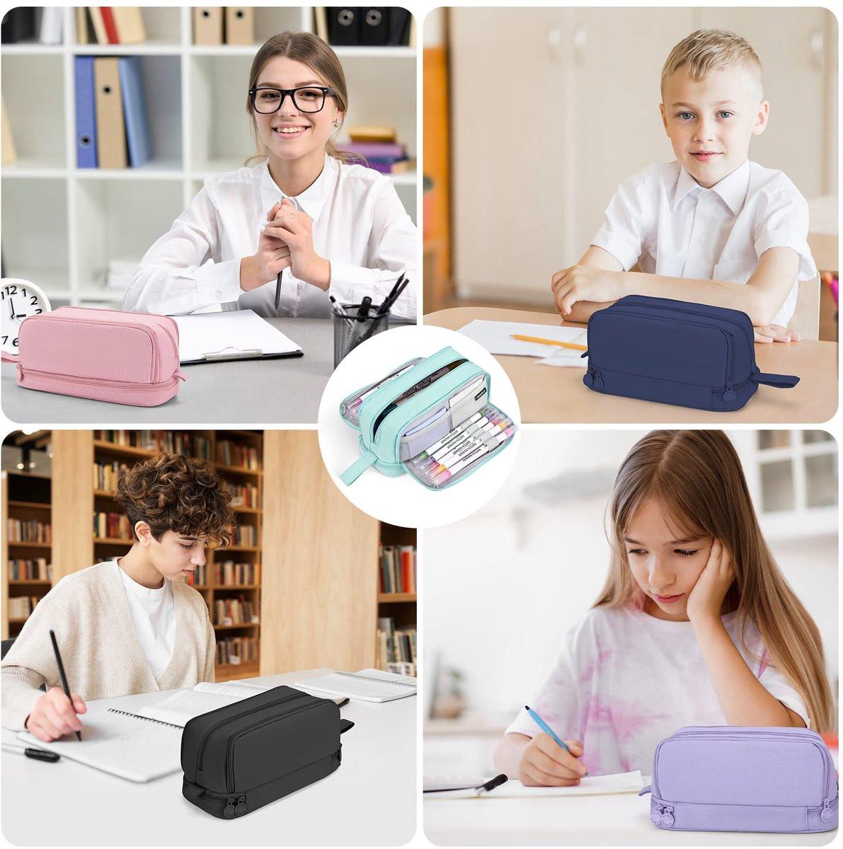 Pencil case - Pencil case - Pencil case for boys and girls - Multifunctional pencil case with compartments - School supplies - 22x11x9.5cm - Black.