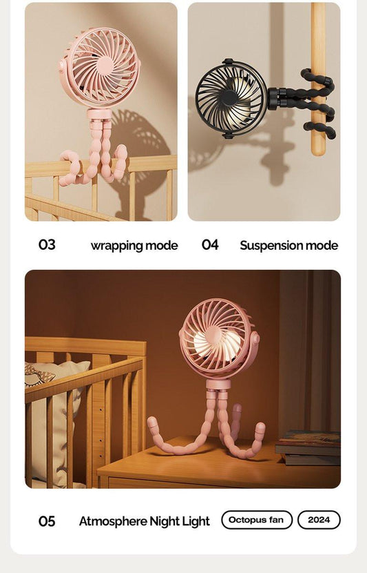 Handheld Fan - Rechargeable Portable Fan - Black - Cordless Handheld Table Fan - Mini Stroller Fan - 3 Modes - Mini Fan - Festival Fan - Octopus Fan.