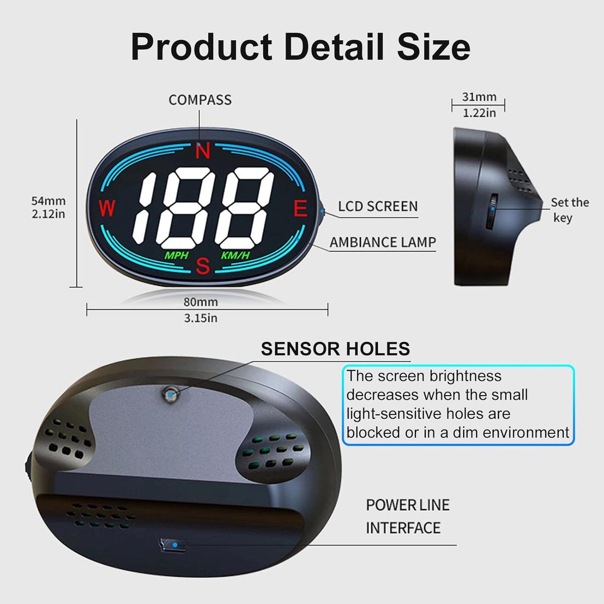 Speedometer - GPS Speedometer - Car Accessories - Universal Head-Up Display - MPH Speedometer - Plug and Play USB Connection - with Compass and Speed Alarm - for all vehicles