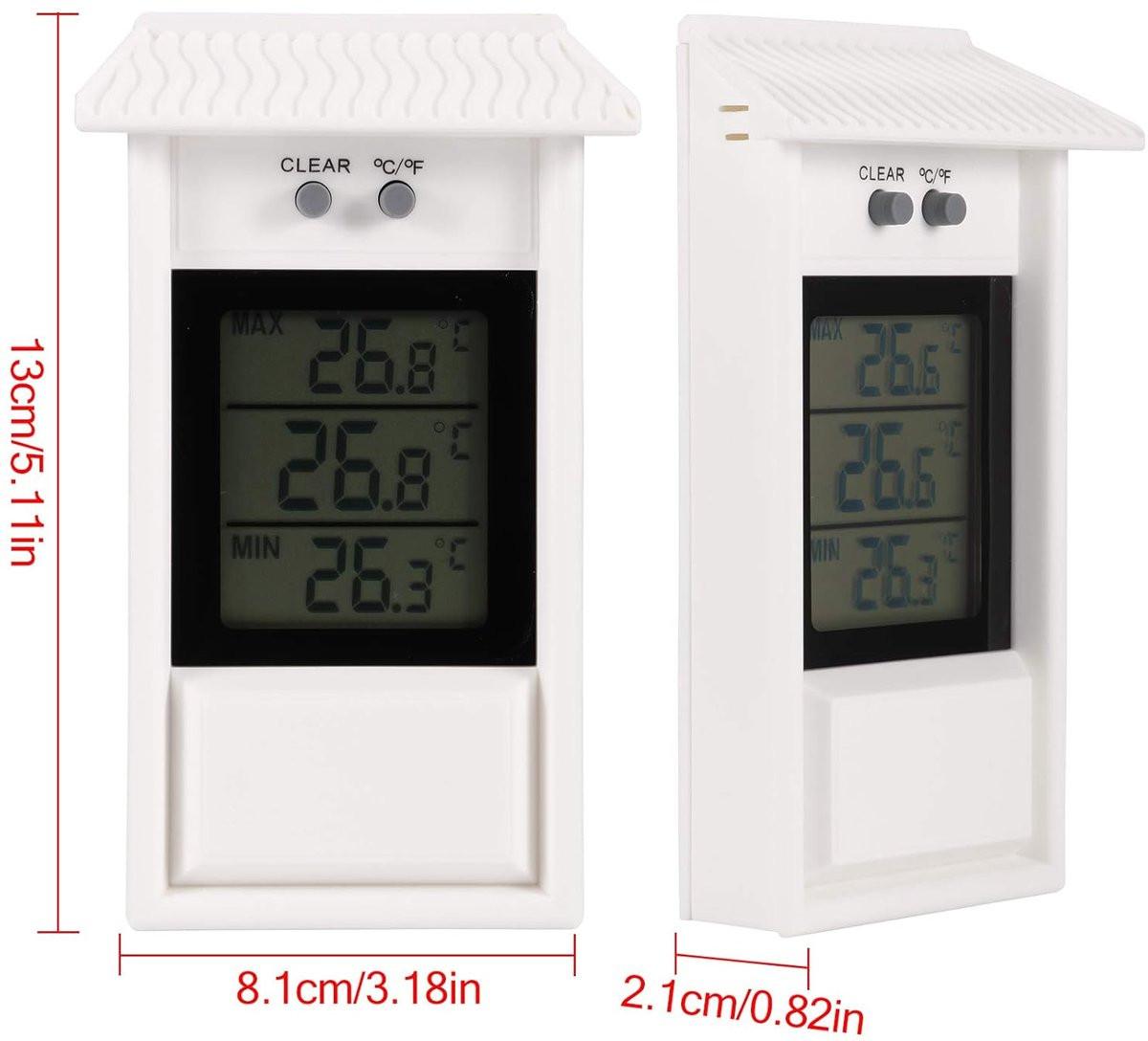 Indoor and outdoor thermometer - Thermometer - Hygrometer - Weather station - Digital thermometer - Weatherproof for indoor and outdoor use - Wit.