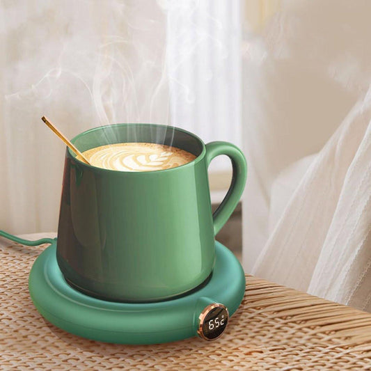 Mug or cup warmer - Heating plate - Coffee cup warmer - Tea cup warmer - Thermal heating plate - Heated coaster - USB coffee warmer for home, office, or desk use - Green.