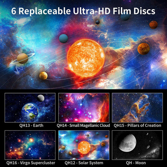 Projector - Starry Sky Projector - Star Projector - HD Starry Sky Projector for Planetarium - Rechargeable - with 2000 mAh battery - 360° Rotating Wall Mount - For Room Decoration - For Children and Adults.