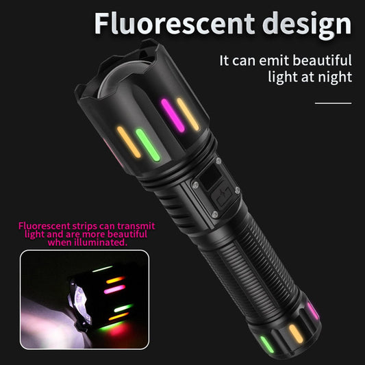 High power white laser LED flashlight, waterproof, rechargeable, Type-C, zoom function - including 18650 battery..