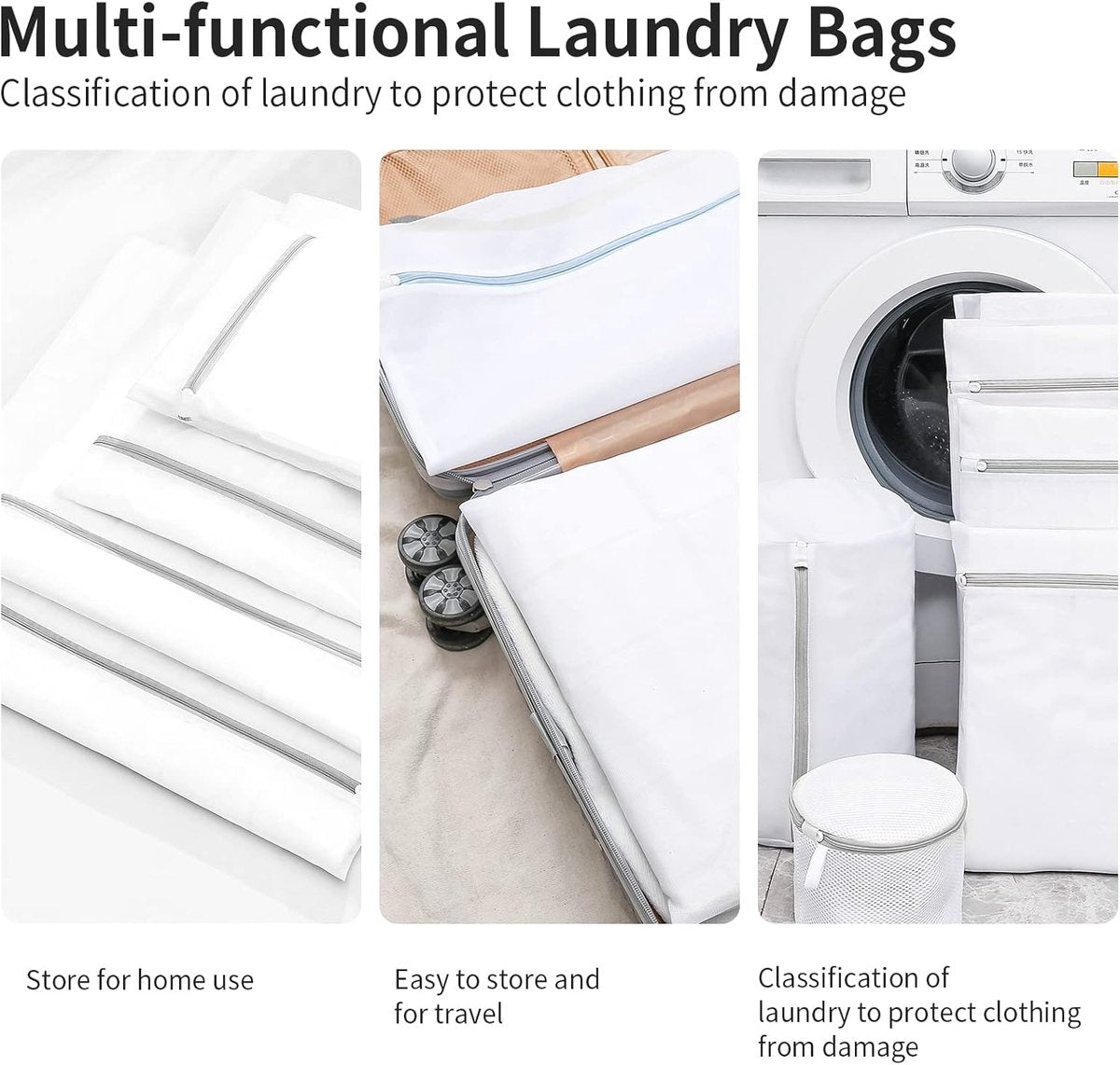 Set of 3 Laundry Bags - Net Clothes - Groot Laundry Nets - Large, Strong Bags - Delicate Clothes - Perfect for Washing Machines - Jackets - Jeans - 40 x 50 cm - Household Accessory