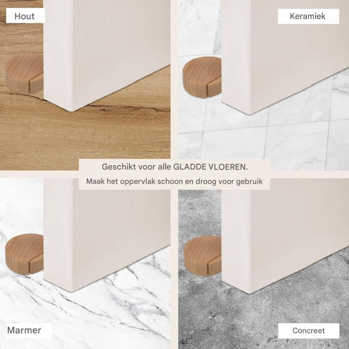 Round wooden doorstop, shockproof and anti-slip, set of 6, 4.5 x 4.2 x 1.6 cm, for floor and parquet, light brown, 45 x 42 x 16 mm.