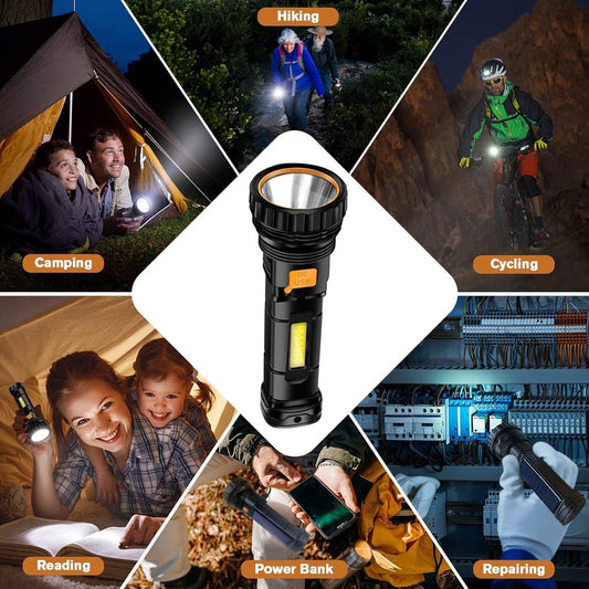 Solar Flashlight - Solar LED Flashlight - USB Rechargeable Solar Flashlight - Emergency Flashlight - 1200 mAh LED Flashlight with 3 Modes - Waterproof LED Flashlight Ideal for Outdoor Fishing Emergencies.