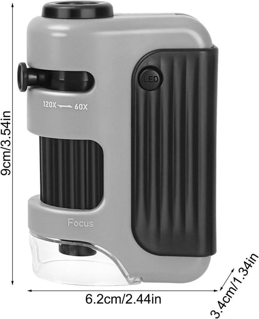 Children's Microscope - Pocket-Sized 60X-120X Microscope for Science Learning - ABS LED Optical Microscope with Glass Stage - For students to explore, discover, and observe.