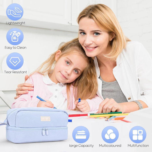Pencil case - Boy's pencil case - Girl's pencil case - School cases - Large pencil case - School supplies - Suitable for students - Girls - Girls and teenagers (blue).