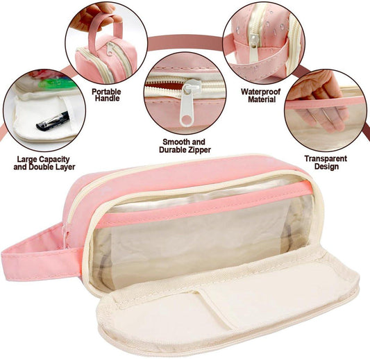 Pencil Case - Large Capacity - Waterproof and Expandable - Pencil Case for Boys and Girls - School Supplies - Suitable for Stationery, Makeup, Cosmetics, Travel, and Office Supplies - Pink.