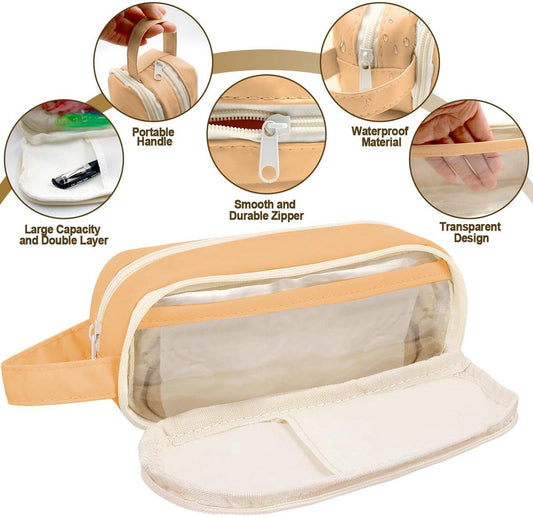 Pencil Case - Large Capacity - Waterproof and Expandable - Pencil Case for Boys and Girls - School Supplies - Suitable for Stationery, Makeup, Cosmetics, Travel and Office Supplies - Brown.