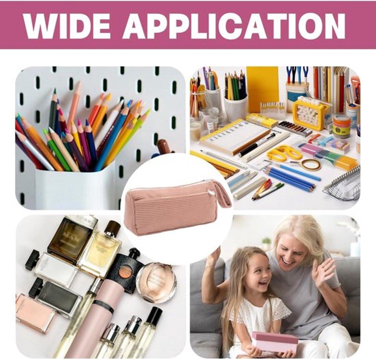Corduroy Pencil Case - Pretty pencil case with a practical zipper - Makeup bag - Suitable for school-aged teenagers, boys and girls - white.