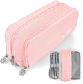 Pencil case - Boy's pencil case - Girl's pencil case - School cases - Large pencil case - 3-compartment pencil case - School supply organizer - For boys and girls (pink).