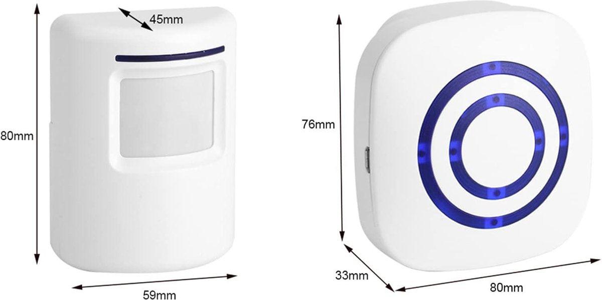 Infrared motion detector, wireless alarm, doorbell with receiver and transmitter - 38 ringtones, LED indicators - Best quality..