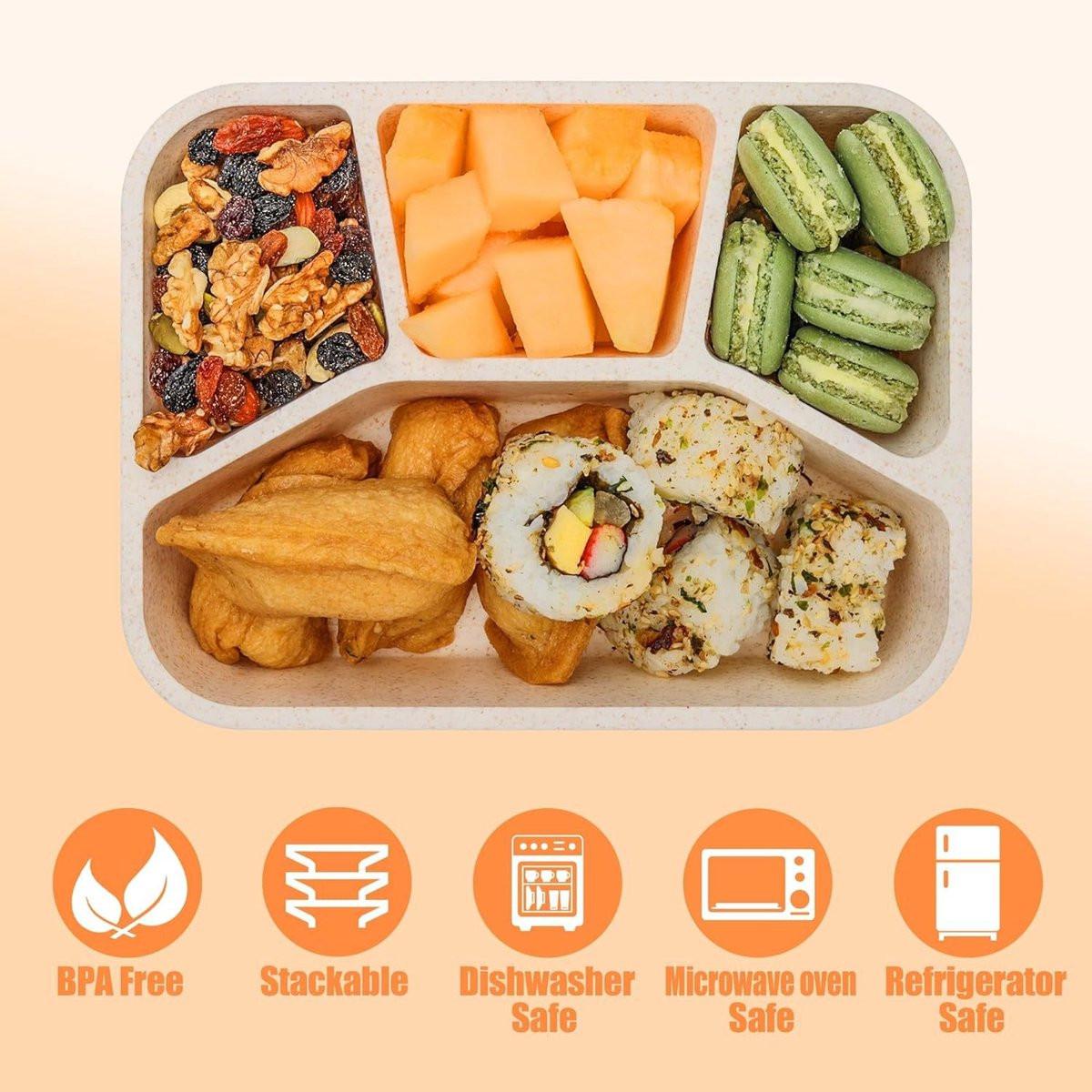 Lunch boxes - adult lunch box - child lunch box - snack box - 4-pack - compact - stackable - four colors - BPA-free, reusable - designed for portion control - School and restaurant meals.