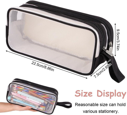 Large capacity transparent pencil case with compartments - 22.5 x 7.5 x 9.5 cm - For School, Boys, Girls and Adults.