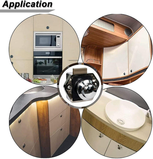5-Piece Push Button Lock - Push Button for Motorhome - Door Lock - Locking Button for Shutter Door - For Camping, RV, Motorcycle, Caravan - Brown.