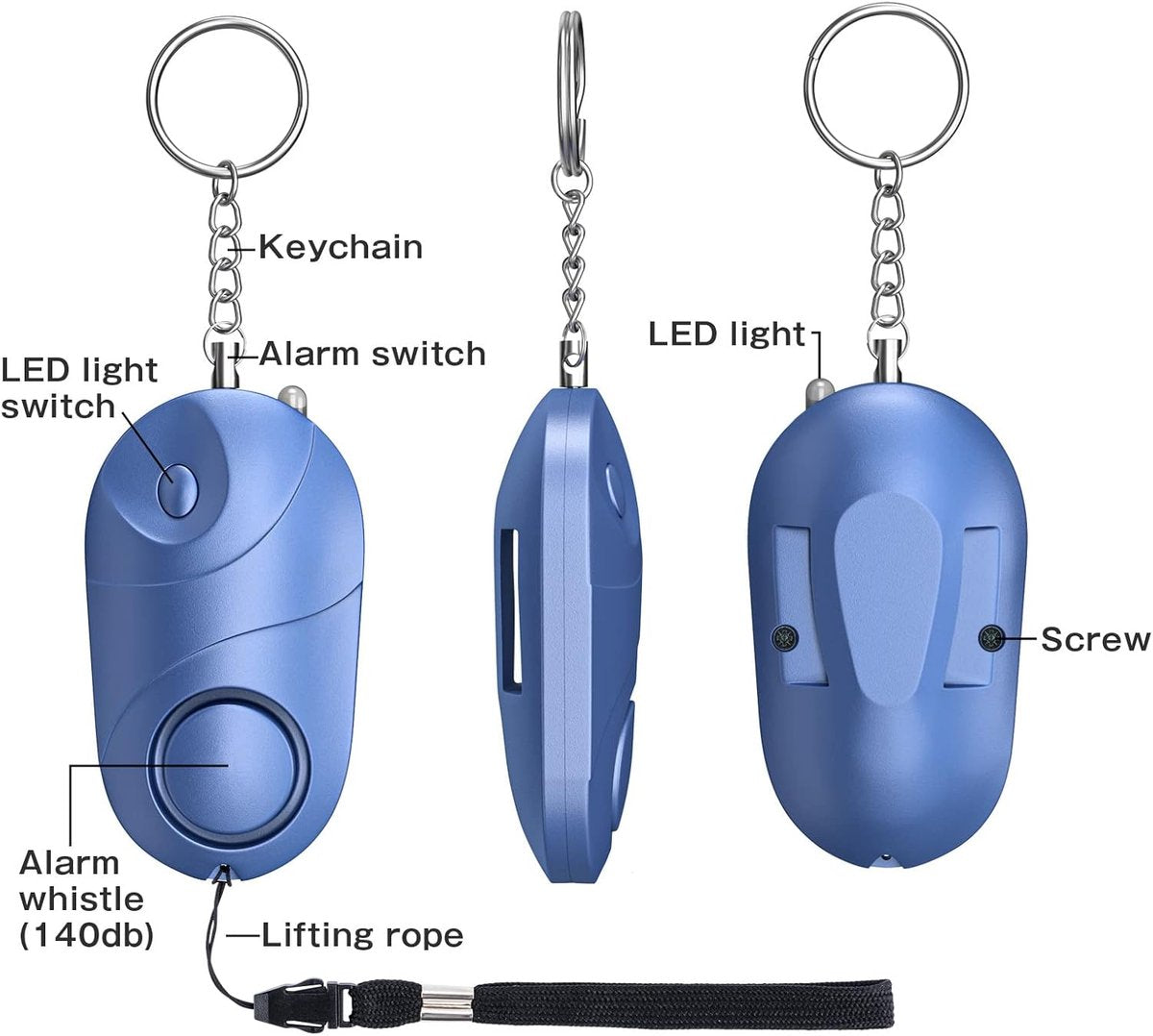 Panic Alarm - Personal Alarm - Personal Pocket Alarm - Keychain Siren - Safe Audible Personal Security Alarm - 130 dB with LED Light - For Children, Women and the Elderly (Black).