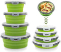 4-Piece Food Storage Container Set - Lunch Box - Collapsible Food Container - Round Silicone Lunch Box - For Camping Kitchens - BPA-Free - Green