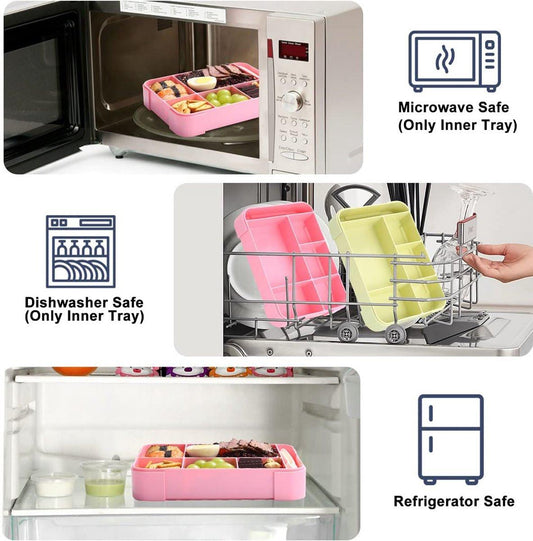 Lunch Box - Bento Box - Lunch Box - Adult Lunch Box - Children's Lunch Box - With 5 Compartments - Durable - Microwave/Dishwasher Safe - Ideal for Meals at Restaurants, Work, School - Pink.