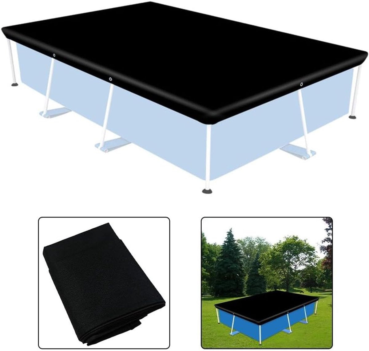 Waterproof cover - Dust cover - Outdoor pool cover 221 x 150 cm Black Oxford fabric - UV protection - Waterproof, heat-reflective - Dust cover