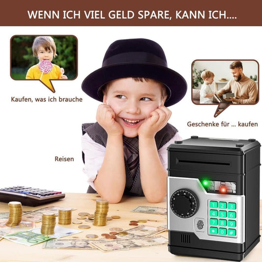 Children's Electronic Piggy Bank with Fingerprint & Password Protection, Automatic Saving Function, Mini Cabinet, Pink