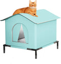 1 Pack Waterproof Insulated Outdoor Cat House for Homeless Cats and Small Animals, 42 x 42 x 42cm, Blue