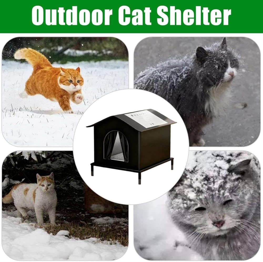 1 Pack Waterproof Insulated Outdoor Cat House for Homeless Cats and Small Animals, 36 x 36 x 36cm, Black