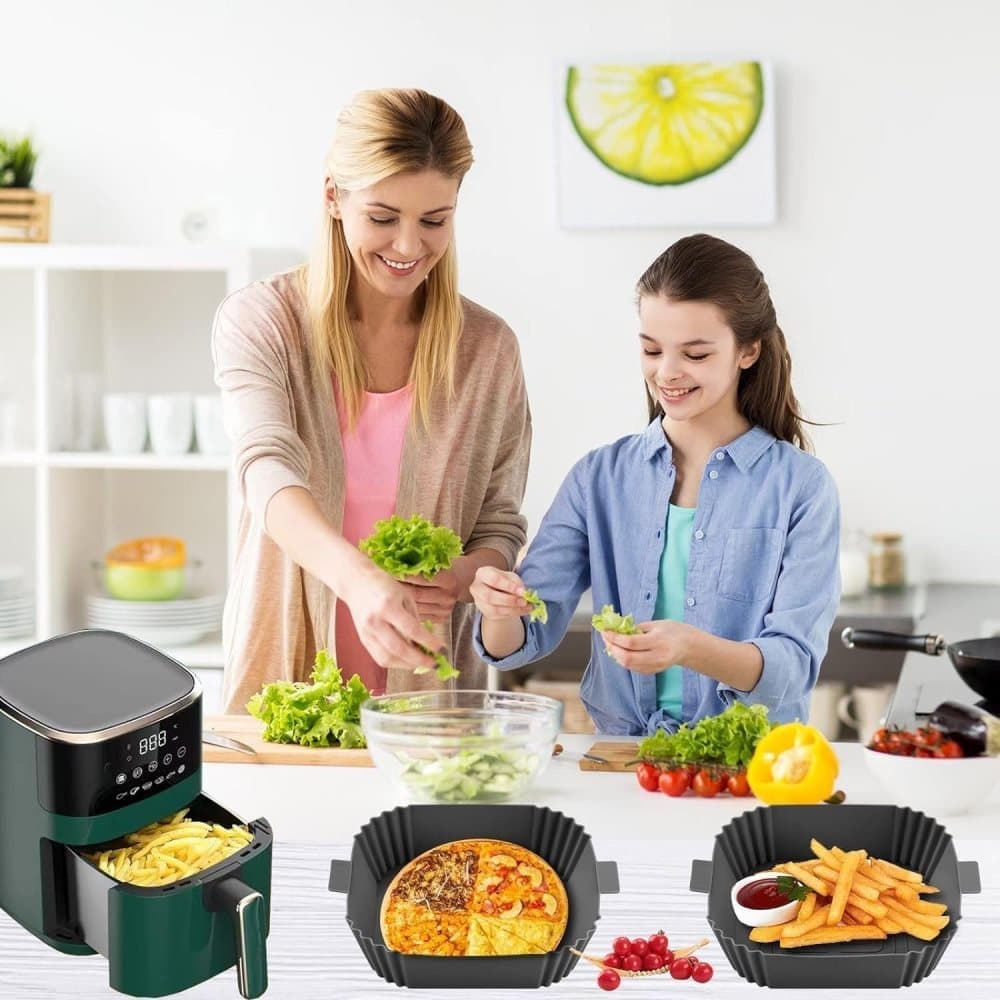 2-Pack Air Fryer Silicone Basket, Non-Stick Reusable Easy to Clean, Gray