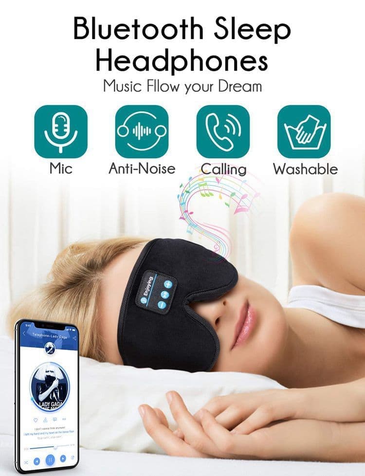 Bluetooth Sleep Headphones in Headband with Eye Mask, Wireless Stereo Music for Sleep and Relaxation, Black