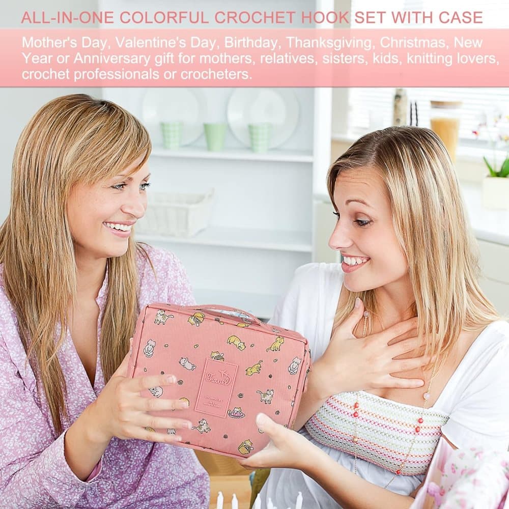 58-piece crochet hook set with ergonomic handles and yarn, includes crochet bag, 12cm