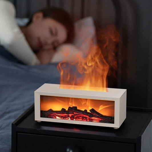 150ml White Humidifier with Fireplace Flames, 7-Color LED, Aromatherapy Diffuser, Remote Control, 3-Level Timer, Quiet Operation