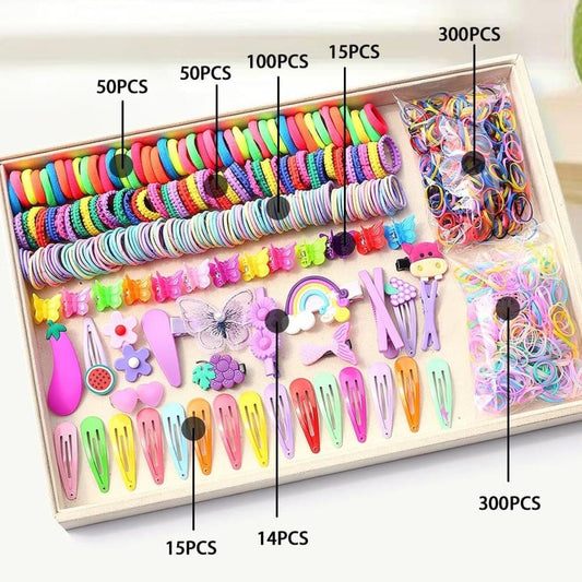 844-Piece Hair Accessories Set with Colorful Clips and Scrunchies for Girls, Perfect for All Occasions
