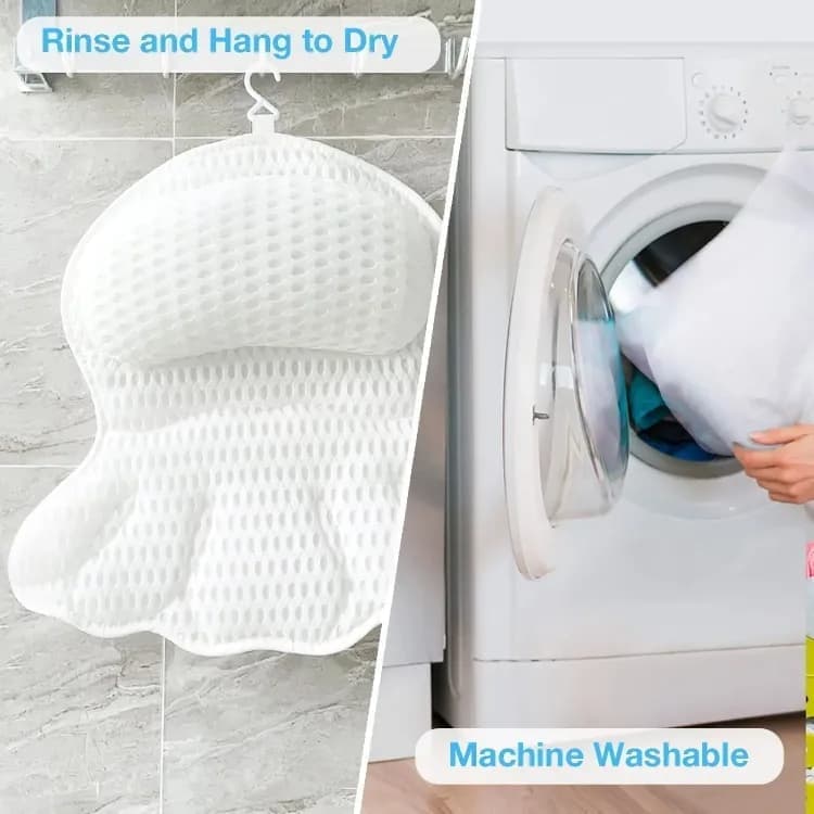 6 Suction Cups Bathtub Cushion with Ergonomic Neck and Back Support 4D Air Mesh, White