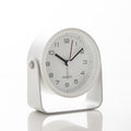 Silent Analog Alarm Clock with Night Light Adjustable Angle for Travel Nightstand Bedroom, White, Metal