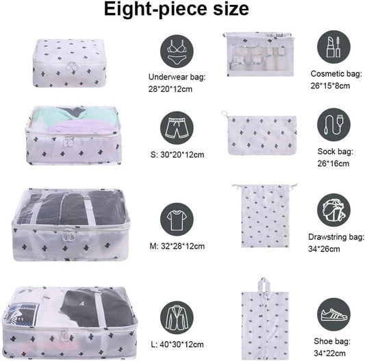8-Piece Travel Organizer for Bags, Water Resistant Lightweight, White