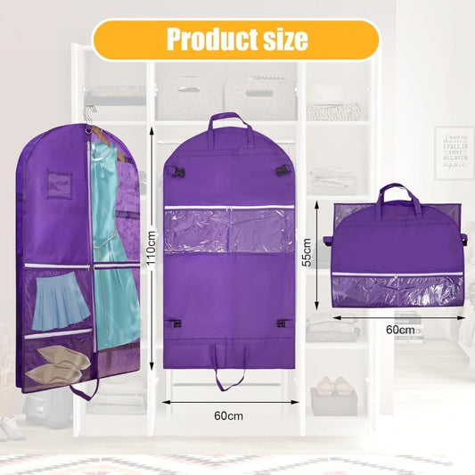 1 Foldable Garment Bag with 5 Pockets, 110x60 cm, Purple