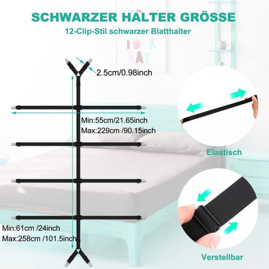 Adjustable Sheet Holders with Elastic Bands and Metal Clips for Securing Sheets Mattress or Sofa Covers, Black