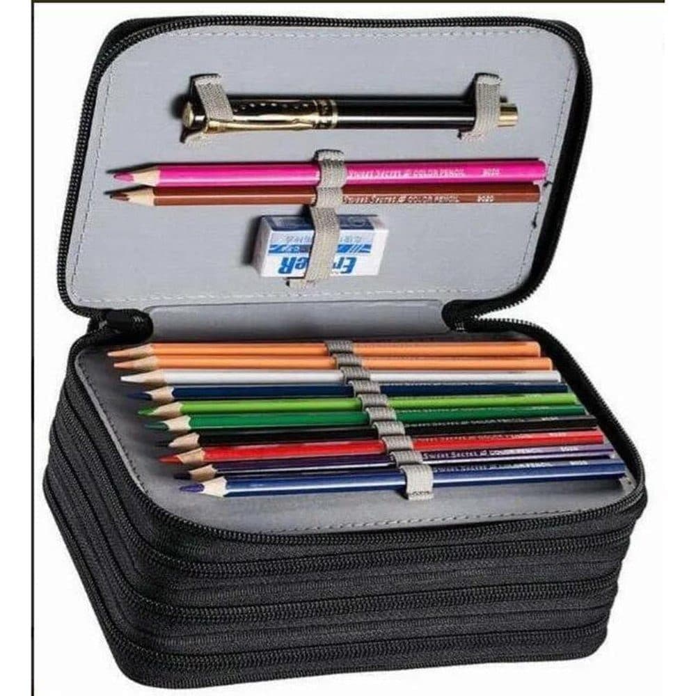 72 Holes Pen Case with Compartments, Large Capacity Organizer, Lightweight Durable, Compatible with School Office Supplies, Black