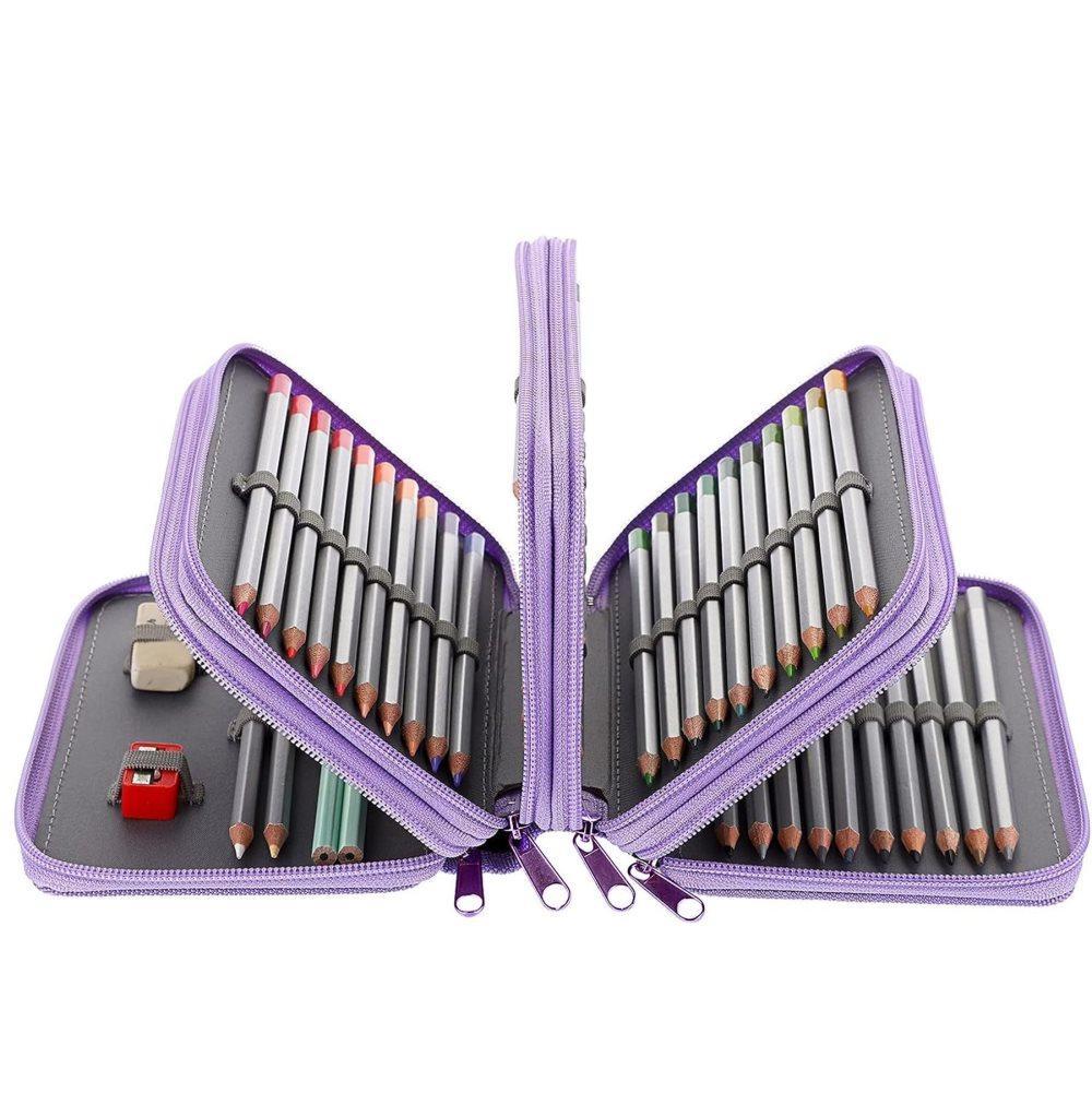 72 Holes Pen Case with Compartments, Large Capacity Lightweight Durable, Compatible with Students and Office Use, Purple