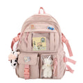 Girls Waterproof School Backpack with Accessories and Plush Pendant, Ideal for School and Travel, Pink