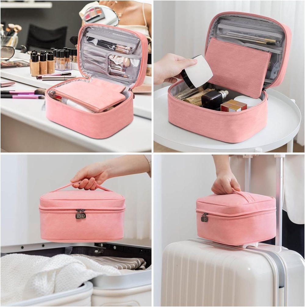2-in-1 Makeup and Toiletry Bag with Handle, Brown.